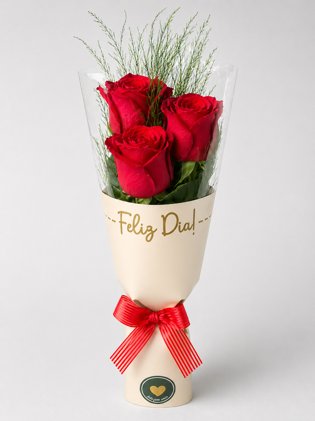 Mimo Elegance – Buquê de 3 Rosas “Feliz Dia!”