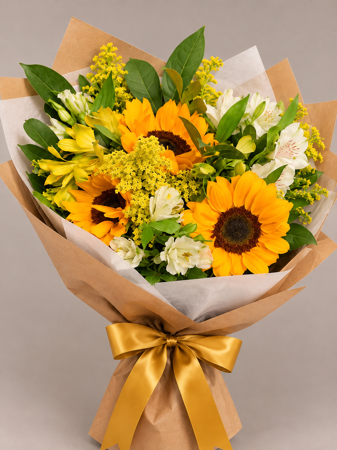 Buquê Alegria com 3 girassóis + flores
